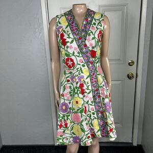 Vintage 60s 70s Womens Wrap Dress Serbin Party Cotton Floral Boho Bright P3-22
